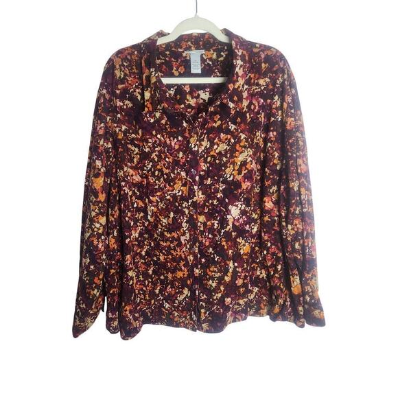 Catherines Tops - Catherine's corduroy button-down shirt sz 4X abstract fall colors lightweight